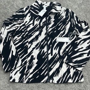 NEW Chico’s Zenergy Neema Black Ecru Print Reversible Jacket 2 Standard L 12 NWT